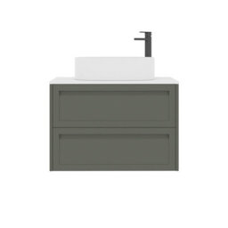 Royal Bathrooms Royal Bathroom Elmore 800mm Matt Green Wall Mounted Bathroom Vanity Unit 2 Drawer Plain White Worktop With Peak Basin - thumbnail 7