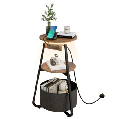 Small Side Table With 3-Tier Storage Led Lighted Sofa End Table Charging Station - image 1