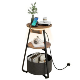 Small Side Table With 3-Tier Storage Led Lighted Sofa End Table Charging Station - thumbnail 1