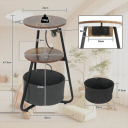 Small Side Table With 3-Tier Storage Led Lighted Sofa End Table Charging Station - thumbnail 2