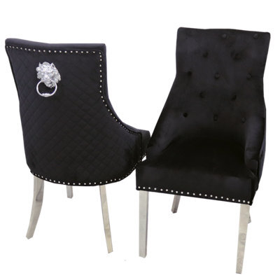 Stratus Interiors Bentley Upholstered Lion Knocker Dining Chair - Black Velvet - image 1