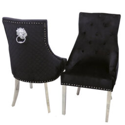 Stratus Interiors Bentley Upholstered Lion Knocker Dining Chair - Black Velvet