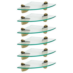 Harbour Housewares 6X Floating Glass Corner Shelves - 20Cm - Gold Brackets - Bathroom Shower Storage Vanity Display Unit Shelf - thumbnail 1