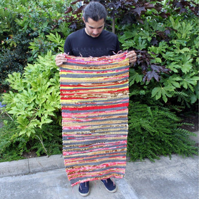 Colorful Handmade Velvet Rug 50X90Cm - Indian Cotton & Recycled Textile Rug - image 1