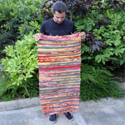 Colorful Handmade Velvet Rug 50X90Cm - Indian Cotton & Recycled Textile Rug - thumbnail 1