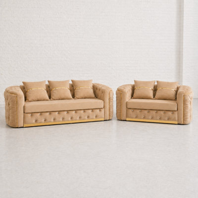 Ambassador Chesterfield Sofa Beige 3 Plus 2 Set