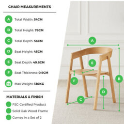 Furniturebox Set Of 2 Dining Chairs - Masa Solid Wood Dining Chairs - Solid Oak Leg Dining Chairs - Kitchen Dining Room Chairs - thumbnail 9