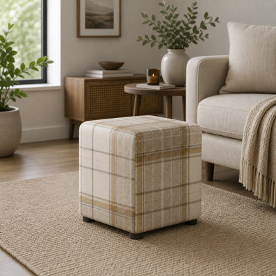 Tartan Fabric Cube Seating Tartan - Natural Cream - image 1