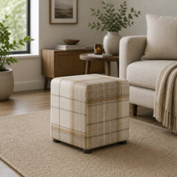 Tartan Fabric Cube Seating Tartan - Natural Cream - thumbnail 1