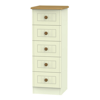 Vittoria Ready Assembled Matt Cream Oak Effect 5 Drawer Chest (H)1075mm (W)395mm (D)415mm - image 1