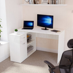 Lassic Vida Designs Longton White Adjustable L-Shaped Computer Desk With Shelves, Drawer And Door
