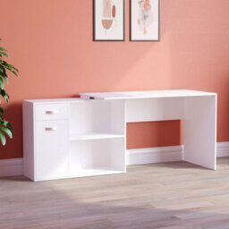 Lassic Vida Designs Longton White Adjustable L-Shaped Computer Desk With Shelves, Drawer And Door - thumbnail 4