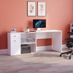 Lassic Vida Designs Longton White Adjustable L-Shaped Computer Desk With Shelves, Drawer And Door - thumbnail 2