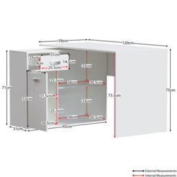 Lassic Vida Designs Longton White Adjustable L-Shaped Computer Desk With Shelves, Drawer And Door - thumbnail 3