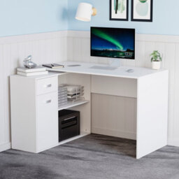 Lassic Vida Designs Longton White Adjustable L-Shaped Computer Desk With Shelves, Drawer And Door - thumbnail 7