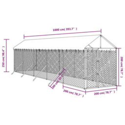 Walplus Outdoor Dog Kennel With Roof Silver 2X10X2.5 M Galvanised Steel - thumbnail 4