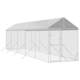 Walplus Outdoor Dog Kennel With Roof Silver 2X10X2.5 M Galvanised Steel - thumbnail 3