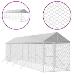Walplus Outdoor Dog Kennel With Roof Silver 2X10X2.5 M Galvanised Steel - thumbnail 2