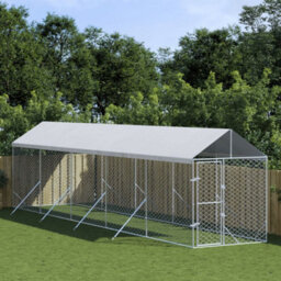 Walplus Outdoor Dog Kennel With Roof Silver 2X10X2.5 M Galvanised Steel - thumbnail 1