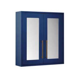 Homestylestore 600 X 650mm Navy Blue Wall Mounted Mirrored Door Bathroom Cabinet And Brushed Copper T Bar Handles