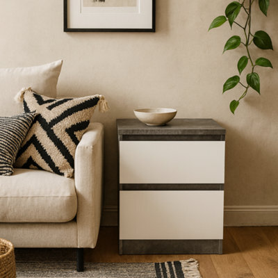 Wyld Haus Budapest Bedside Table Concrete Effect & Matt White, 2 Drawers - image 1