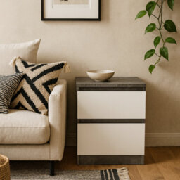 Wyld Haus Budapest Bedside Table Concrete Effect & Matt White, 2 Drawers - thumbnail 1