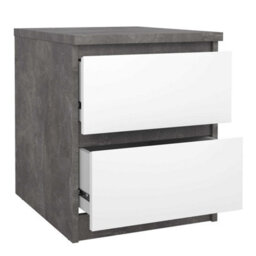 Wyld Haus Budapest Bedside Table Concrete Effect & Matt White, 2 Drawers - thumbnail 5