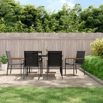 Berkfield 7 Piece Garden Dining Set Black Textilene And Steel - image 1