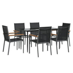 Berkfield 7 Piece Garden Dining Set Black Textilene And Steel - thumbnail 3