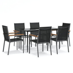 Berkfield 7 Piece Garden Dining Set Black Textilene And Steel - thumbnail 2