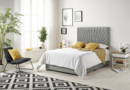 "Somnior Beds Platinum Divan Bed Set With 4 Drawers With Mattress & 30"" Headboard - Linen Fabric, Silver, 5Ft King"