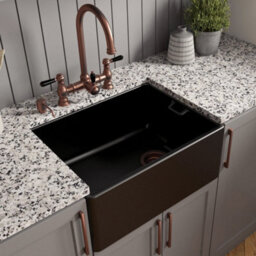 London Sink Company Belfast 595mm 1-Bowl Matt Copper Ceramic Sit-On Kitchen Sink, Waste Supplied, 10 Year Guarantee