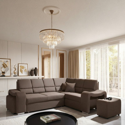 Wakiki Upholstered Corner Sofa Bed With Two Ottomans Left Or Right Storage Dolphin Mechanism 260X96X190Cm Brown Right - image 1