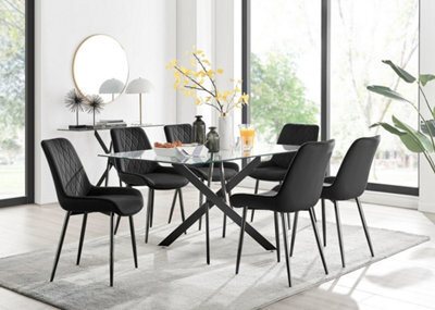 Furniturebox Uk Leonardo Black Leg Glass Dining Table & 6 Black Pesaro Black Leg Chairs - image 1