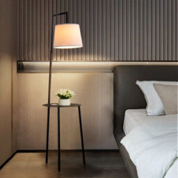 Darphe Modern Minimalist Tray Floor Lamp,living Room Floor Lamp With Side Table,linen Lampshade And Foot Switch - thumbnail 6