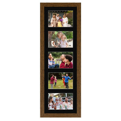 AK Frames 26X8 Dark Oak Modern Multi Photo Frame With Black Mount - Holds 5 Apertures (5X) 6X4 Photos - image 1