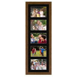 AK Frames 26X8 Dark Oak Modern Multi Photo Frame With Black Mount - Holds 5 Apertures (5X) 6X4 Photos - thumbnail 1