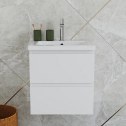 Probaty Bathrooms Vanity Unit Matte White Mdf,500X385X520mm,wall Mounted,2 Drawers With Artificial Stone Square Basin - thumbnail 2