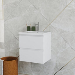 Probaty Bathrooms Vanity Unit Matte White Mdf,500X385X520mm,wall Mounted,2 Drawers With Artificial Stone Square Basin - thumbnail 1