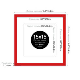 "15X15"" Red Picture Frame - 15X15"" Square Frame With 13X13"" Mount For 15X15""/13X13"" Pictures Moderrn Style Thin Edge, 1 Pack" - thumbnail 2