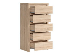 Arte Kaspian Sonoma Slender 5-Drawer Tower - Natural Wood Bedroom Organiser - thumbnail 3