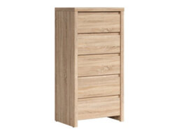 Arte Kaspian Sonoma Slender 5-Drawer Tower - Natural Wood Bedroom Organiser - thumbnail 1