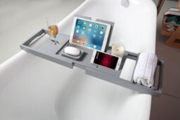 Woodluv Extendable Luxury Bamboo Bathtub Caddy/ Bath Bridge/ Bath Tray With Slotted Design, Grey - thumbnail 2