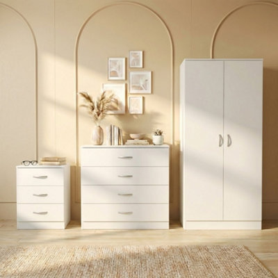 Lassic Vida Designs Riano 3 Piece Bedroom Set (3 Drawer Bedside Chest, 4 Drawer Chest, 2 Door Wardrobe) White (4) - image 1
