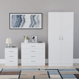 Lassic Vida Designs Riano 3 Piece Bedroom Set (3 Drawer Bedside Chest, 4 Drawer Chest, 2 Door Wardrobe) White (4) - thumbnail 5