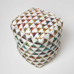 Homescapes Cream Chindi Design Small Square Beanbag Style Footstool - thumbnail 3