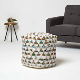 Homescapes Cream Chindi Design Small Square Beanbag Style Footstool - thumbnail 2