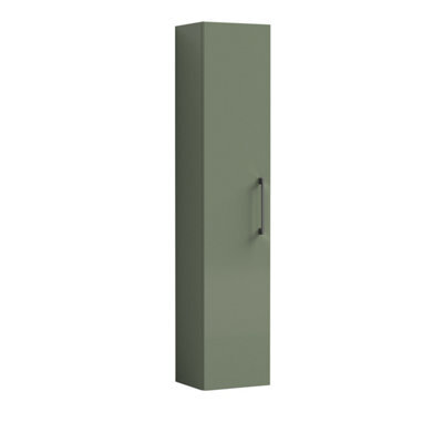 Balterley Bramshall Modern Bathroom 1 Soft Close Door Wall Hung Tall Storage Unit, Satin Green With Brushed Pewter Handle, 300 mm