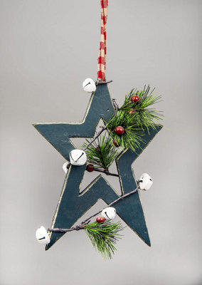 Shatchi Wooden Hanging Decoration Star Shape Green 18X1.2X26 Cm - image 1