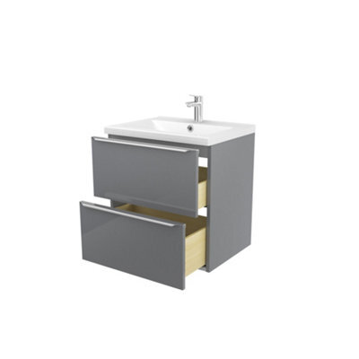 GoodHome Imandra Matt Grey Wall-Mounted Vanity Unit & Basin Set With 2 Chrome Effect Handle (W)604mm (H)575mm - image 1